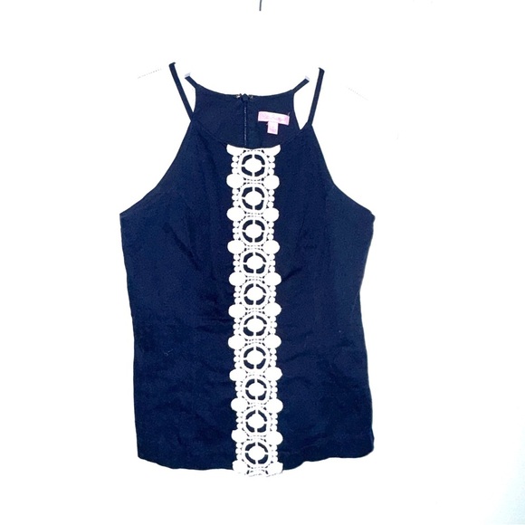 Lilly Pulitzer Navy Top with White Lace Detail - Picture 1 of 4